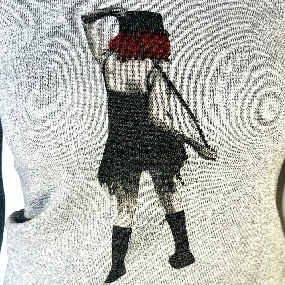 Veeko Sweater Womens S/M Graphic Print Gray Crew Neck Long Sleeve